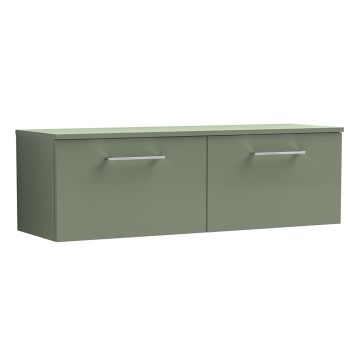 Nuie Arno 1200mm Wall Hung 2 Drawer Vanity Unit & Worktop - Satin Green
