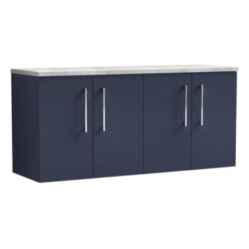 Nuie Arno 1200mm Wall Hung 4 Door Vanity Unit & Bellato Grey Worktop - Midnight Blue