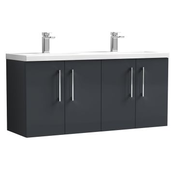 Nuie Arno 1200mm Wall Hung 4 Door Vanity Unit & Ceramic Basin - Satin Anthracite