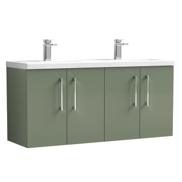 Nuie Arno 1200mm Wall Hung 4 Door Vanity Unit & Ceramic Basin - Satin Green