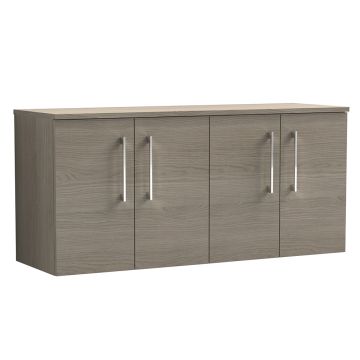 Nuie Arno 1200mm Wall Hung 4 Door Vanity Unit & Worktop - Grey Vicenza Oak