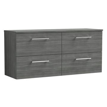 Nuie Arno 1200mm Wall Hung 4 Drawer Vanity Unit & Worktop - Anthracite Woodgrain