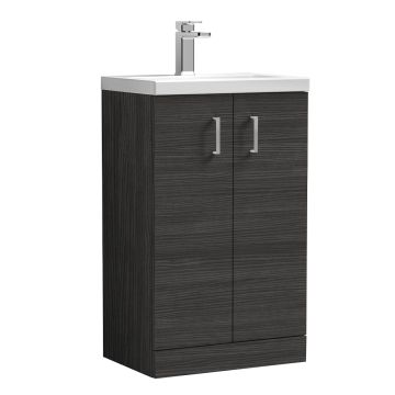 Nuie Arno 500mm 2 Door Freestanding Cloakroom Vanity Unit & Ceramic Basin - Hacienda Black