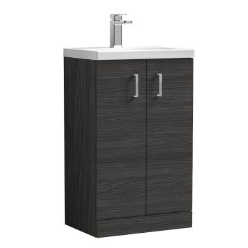 Nuie Arno 500mm 2 Door Freestanding Cloakroom Vanity Unit & Polymarble Basin - Hacienda Black