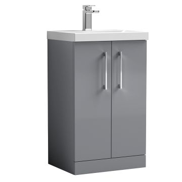 Nuie Arno 600mm Freestanding 2 Door Vanity Unit & Curved Basin - Satin Grey