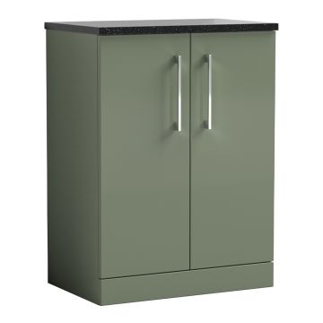 Nuie Arno 800mm 2 Door Freestanding Vanity Unit & Sparkling Black Worktop - Satin Green