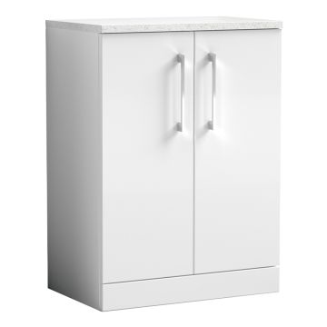 Nuie Arno 600mm 2 Door Freestanding Vanity Unit & Sparkling White Worktop - Gloss White