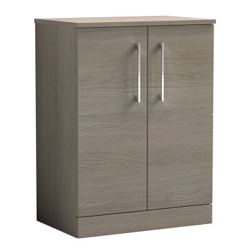 Nuie Arno 600mm 2 Door Freestanding Vanity Unit & Worktop - Grey Vicenza Oak