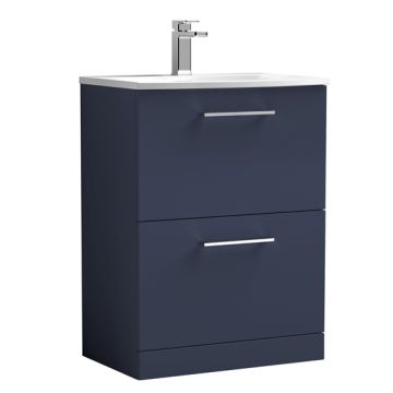 Nuie Arno 600mm Freestanding 2 Drawer Vanity Unit & Mid Edge Basin - Midnight Blue