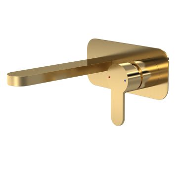 Nuie Arvan Wall Mounted 2 Tap Hole Basin Mixer with Plate - Brushed Brass