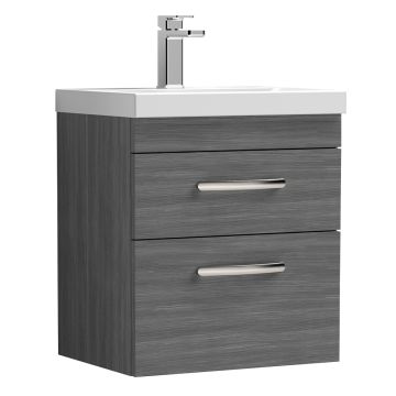 Nuie Athena 500mm 2 Drawer Wall Hung Cabinet & Thin-Edge Basin - Anthracite Woodgrain