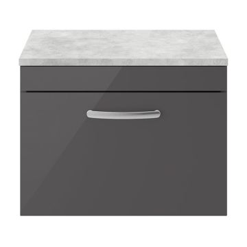 Nuie Athena 600mm Wall Hung Cabinet & Grey Worktop - Gloss Grey