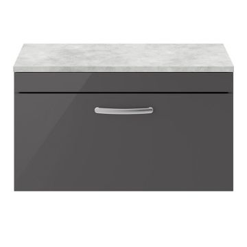 Nuie Athena 800mm Wall Hung Cabinet & Grey Worktop - Gloss Grey