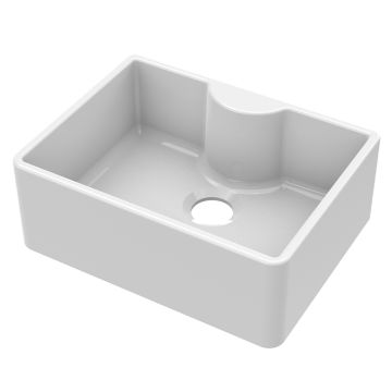 Nuie Butler Fireclay 1 Bowl Undermount Sink with Central Waste & Tap Ledge 595mm - White
