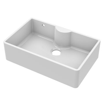 Nuie Butler Fireclay 1 Bowl Undermount Sink with Central Waste, Tap Ledge & Overflow 795mm - White