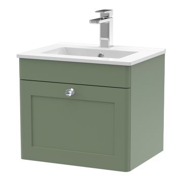 Nuie Classique 500mm Wall Hung 1 Drawer Unit & Minimalist Basin - Satin Green