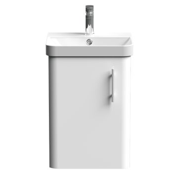 Nuie Core 400mm 1 Door Wall Hung Vanity Unit With Basin & Knurled Bar Handle - Gloss White