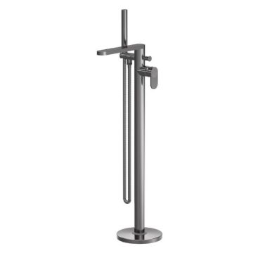 Nuie Cyprus Fluted Freestanding Bath Shower Mixer & Kit - Brushed Pewter