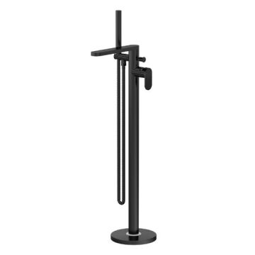 Nuie Cyprus Fluted Freestanding Bath Shower Mixer & Kit - Matt Black