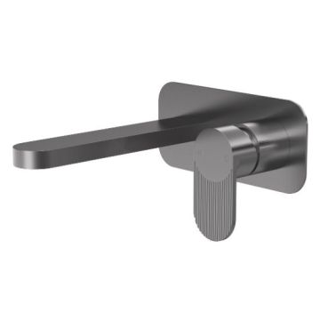 Nuie Cyprus Fluted Wall Mounted 2TH Basin Mixer - Brushed Pewter