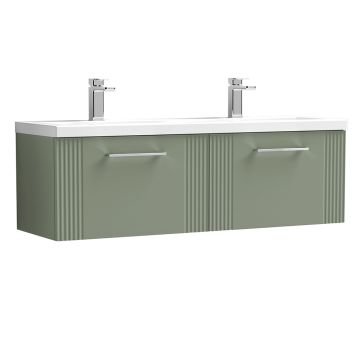 Nuie Deco 1200mm 2 Drawer Wall Hung Vanity Unit & Ceramic Basin - Satin Green