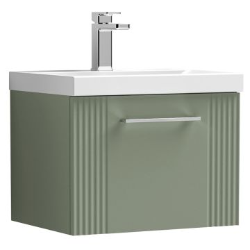 Nuie Deco 600mm 1 Drawer Wall Hung Vanity Unit & Mid Edge Basin - Satin Green