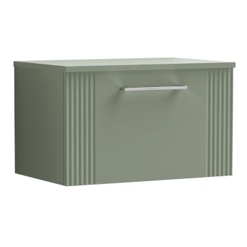 Nuie Deco 600mm 1 Drawer Wall Hung Vanity Unit & Worktop - Satin Green