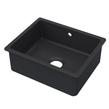 Nuie Fireclay 1 Bowl Inset / Undermount Sink with Central Waste & Overflow 548mm - Matt Black