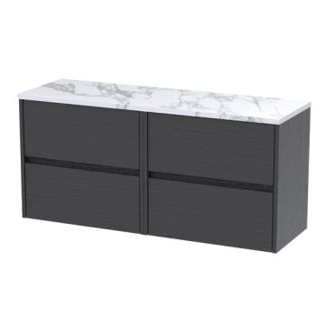 Nuie Havana 1200mm Wall Hung Vanity Unit & Carrera Marble Worktop - Graphite Grey Woodgrain