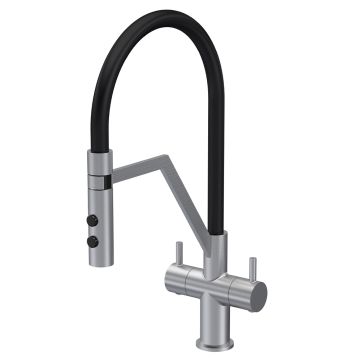 Nuie Ravi Mono Dual Lever Kitchen Sink Mixer - Brushed Nickel