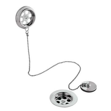 Hudson Reed Retainer Bath Waste, Brass Plug & Ball Chain - Chrome

