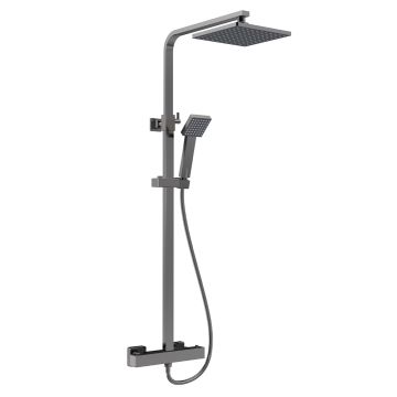 Nuie Square Thermostatic Shower Mixer with Fixed Head, Handset & Telescopic Kit - Brushed Gun Metal