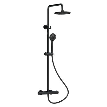 Nuie Round Thermostatic Shower Mixer with Handset & Fixed Head - Matt Black