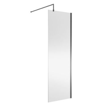 Nuie 8mm Wetroom Screen & Support Bar 700mm x 1850mm - Brushed Pewter