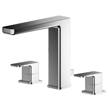 Nuie Windon Deck Mounted 3 Tap Hole Basin Mixer with Pop Up Waste - Chrome