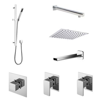Nuie Windon Square Thermostatic Mixer Shower with Sliding Rail Kit Fixed Head & Bath Spout - Chrome