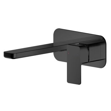 Nuie Windon Wall Mounted 2 Tap Hole Basin Mixer with Plate - Matt Black