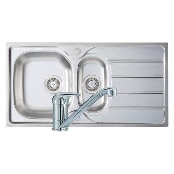 Prima 1 Tap Hole Stainless Steel Inset Sink with 1.5 Bowl & Single Lever Tap 965mm 