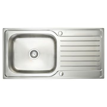Prima Deep 1 Tap Hole Stainless Steel Inset Sink with 1 Bowl, Drainer & Kit 1000mm