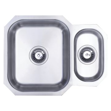 Prima Stainless Steel Undermount Sink with 1.5 Bowl Overflow & Waste Kit 595mm