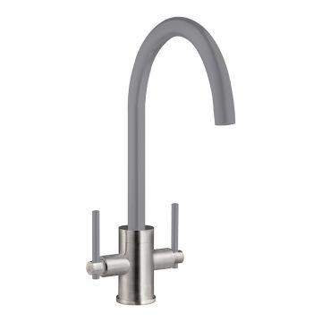 Prima+ Swan Neck 1 Tap Hole Dual Lever Sink Mixer - Matt Light Grey