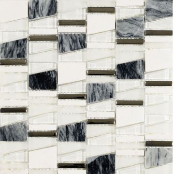 Salvador Grey Stone/Glass Angular Mix Mosaic 300mm x 300mm