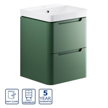 Serene Abbeydale 500mm Wall Hung Cloakroom Vanity Unit & Basin - Matt Sage Green