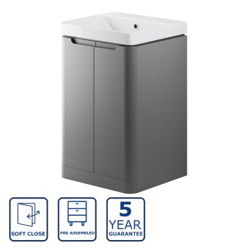 Serene Abbeydale 500mm 2 Door Floor Standing Vanity Unit And Basin - Matt Grey
