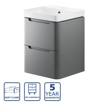 Serene Abbeydale 500mm 2 Drawer Wall Hung Vanity Unit And Basin - Matt Grey