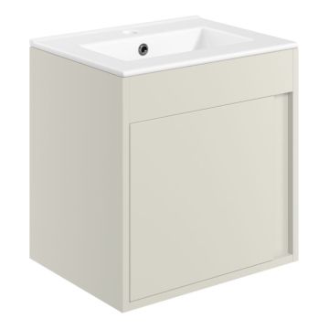 Serene Abingdon 510mm Wall Hung 1 Door Vanity Unit & Basin - Matt Latte