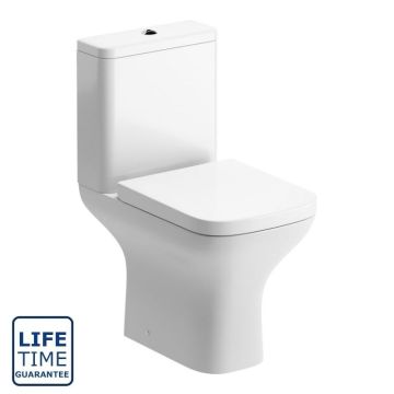 Serene Antalya Rimless Open Back Comfort Height Close Coupled Toilet & Wrapover Soft Close Seat