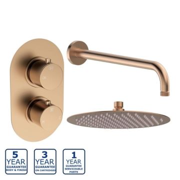 Serene Aura Round Thermostatic Single Outlet Shower Valve with Fixed Shower Head - Brushed Bronze