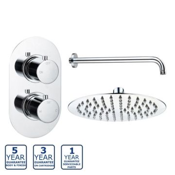 Serene Aura Round Thermostatic Single Outlet Shower Valve with Fixed Shower Head - Chrome