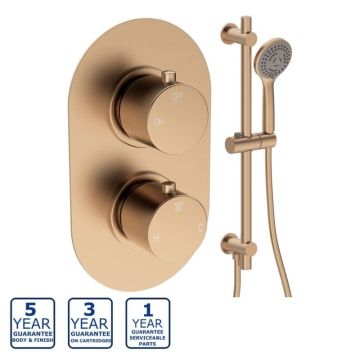 Serene Aura Round Thermostatic Single Outlet Shower Valve with Sliding Rail Kit - Brushed Bronze